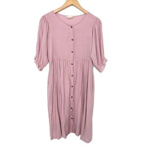 Women's OTT Smocked Bohemian Front Button Up Pink Dress Size S